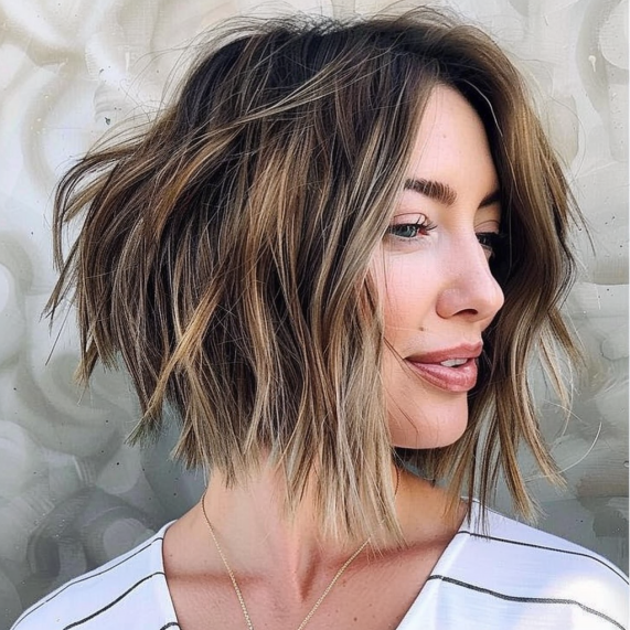 Textured Angled Bob with Choppy Layers