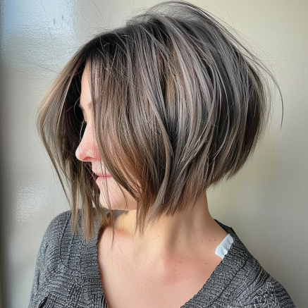 Textured Angled Bob with Subtle Volume at the Crown