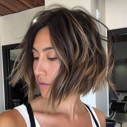 Textured Messy Bob with Subtle Balayage