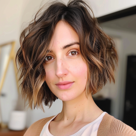 Textured Messy Bob with Subtle Face Framing