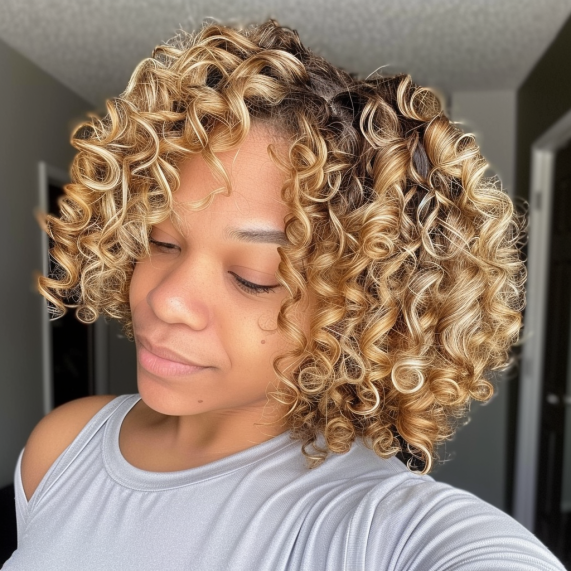 Tightly Coiled Honey Blonde Bob