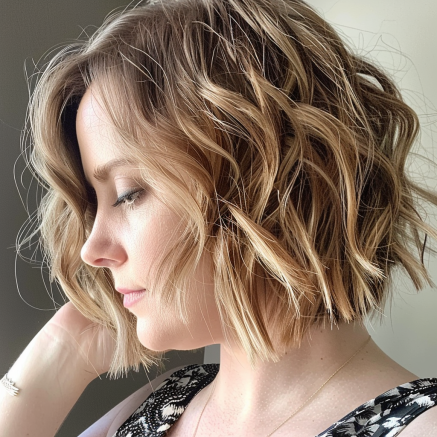 Tousled Angled Bob with Beachy Waves