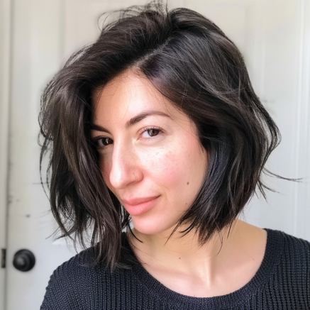 Tousled Angled Bob with Side Part