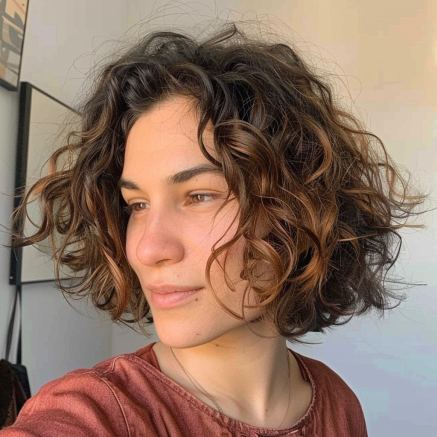 Tousled Messy Bob with Natural Curls