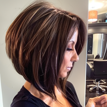 Voluminous Angled Bob with Layered Crown