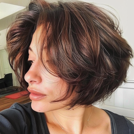 Voluminous Messy Bob with Layered Crown