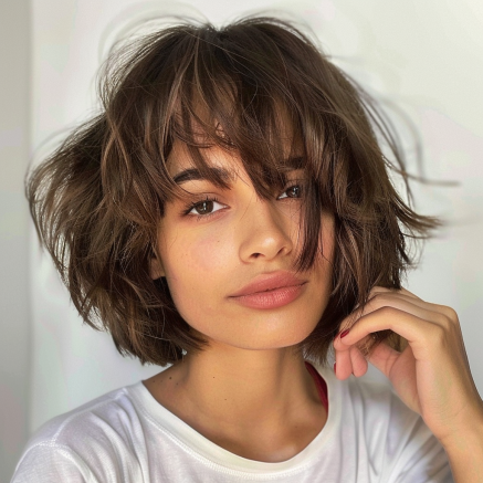 Voluminous Messy Bob with Side Swept Bangs