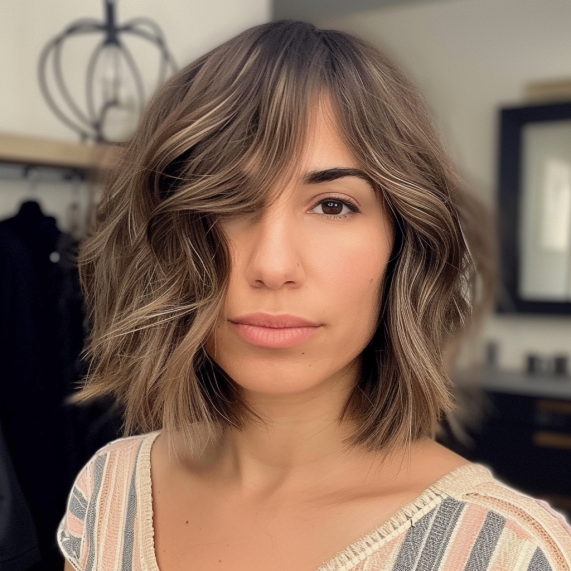 Wavy Bob with Side Bangs and Layers