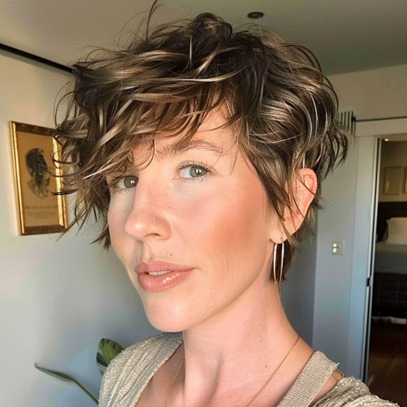 Wavy Pixie with Side Swept Bangs 1