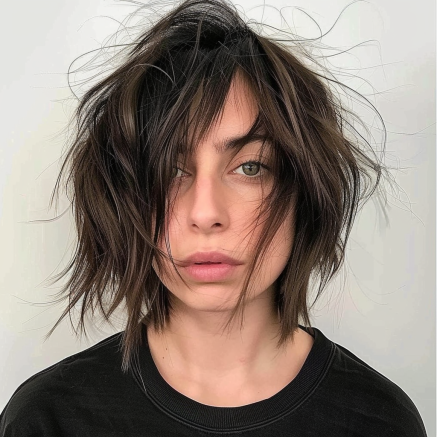 Wispy Messy Bob with Layered Fringe