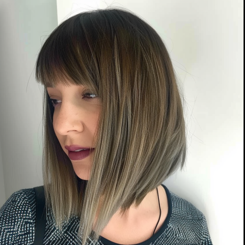 Angled Bob with Elongated Front and Bangs