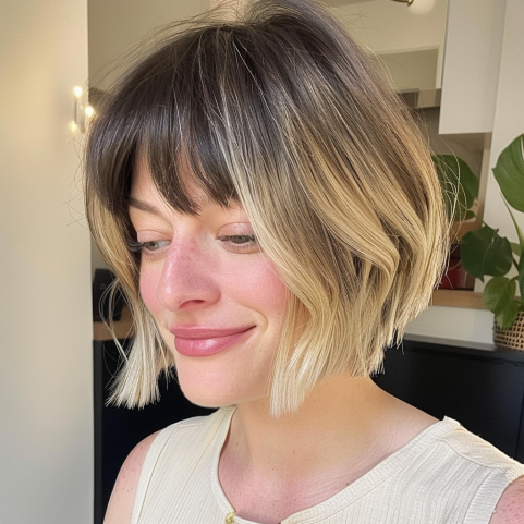 Bob with Feathered Ends and Bangs