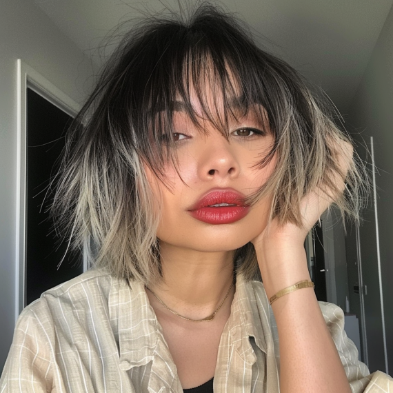 Bob with Long Textured Layers and Bangs