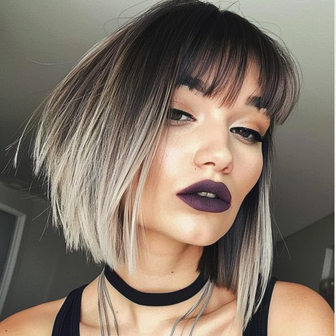 Bob with Shadow Root Color and Bangs