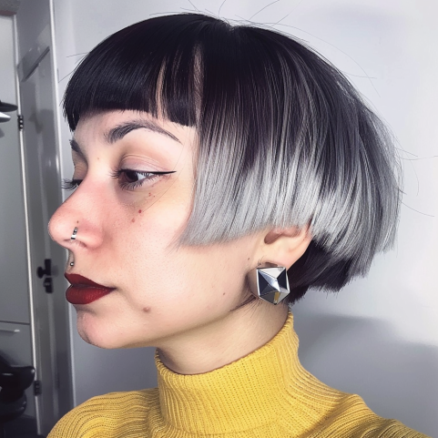 Bob with Undercut and Geometric Side Bangs