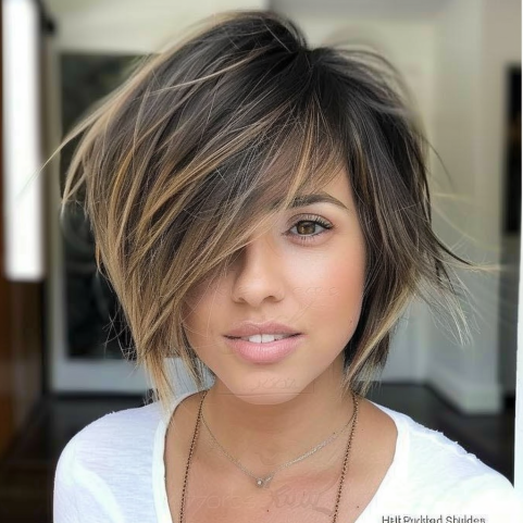 Choppy Bob with Long Side Bangs and Tapered Nape