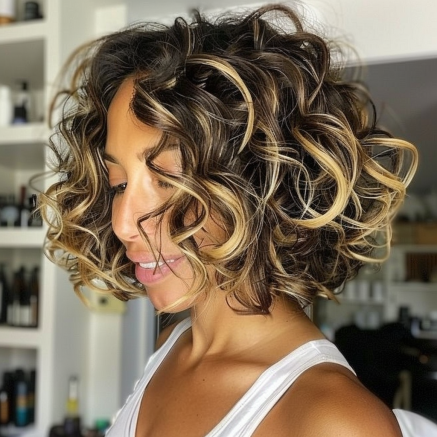 Curly Bob with Chunky Highlights