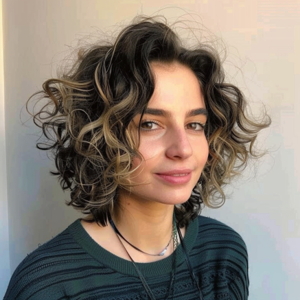 Curly Bob with Subtle Face Framing Highlights