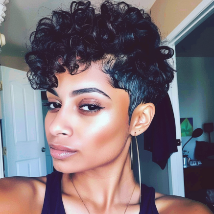 Curly Pixie with Tapered Sides