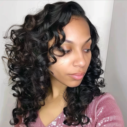 Defined Curls with Side Part and Volume