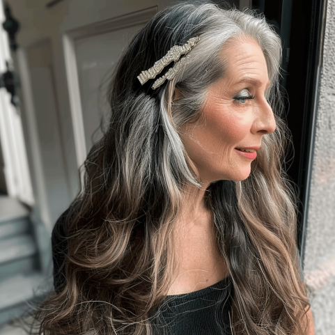 Long Curls with a Statement Hair Clip