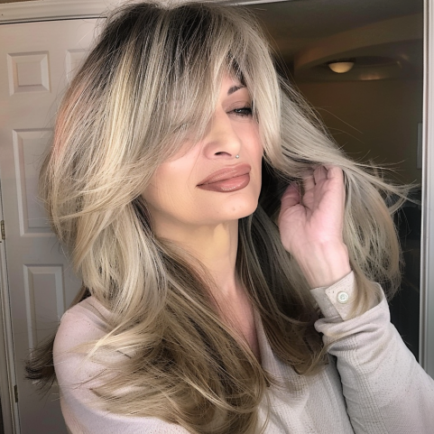 Long Layers with Side Swept Bangs