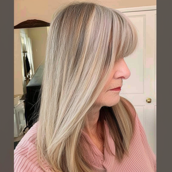 Long and Sleek with Side Swept Bangs