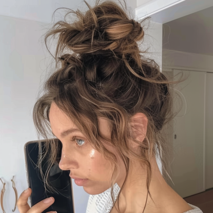 Messy Bun with Face Framing Tendrils