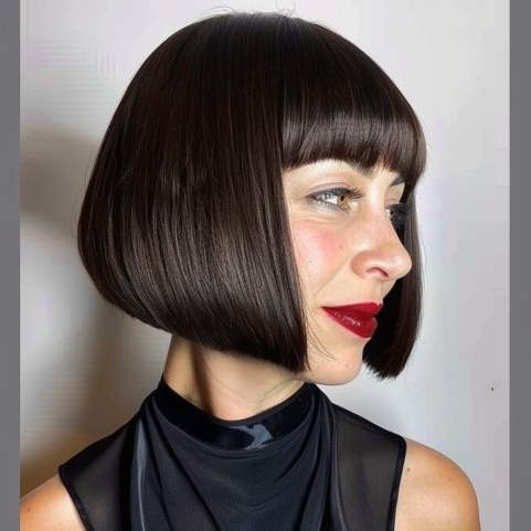 Polished Bob with Rounded Silhouette and Bangs