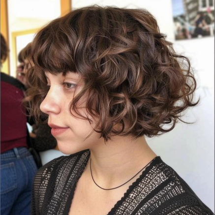 Short Layered Bob with Side Bangs Curly