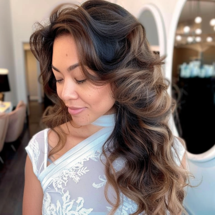 Side Swept Curls with Volume at the Crown