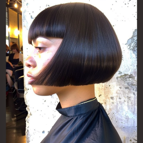 Sleek Bob with Tapered Nape and Bangs