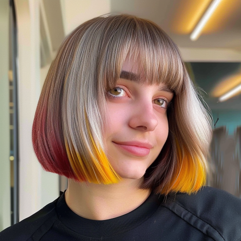 Textured Bob with Bold Color and Bangs
