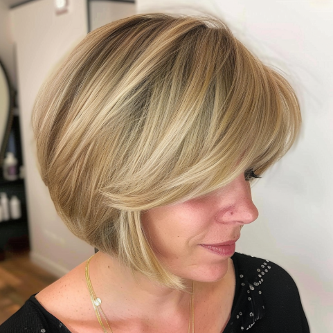Voluminous Bob with Side Swept Bangs