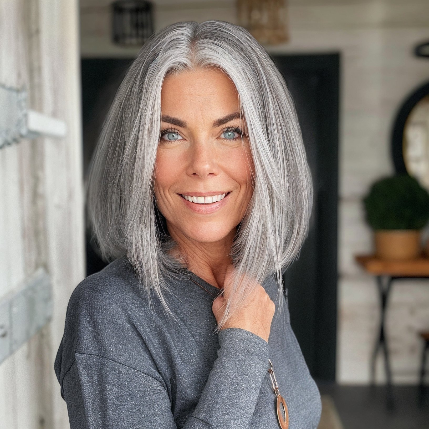 magnific AbS6ZArjo0B7doS6q6CN Textured Bob with Bold Silver Streaks