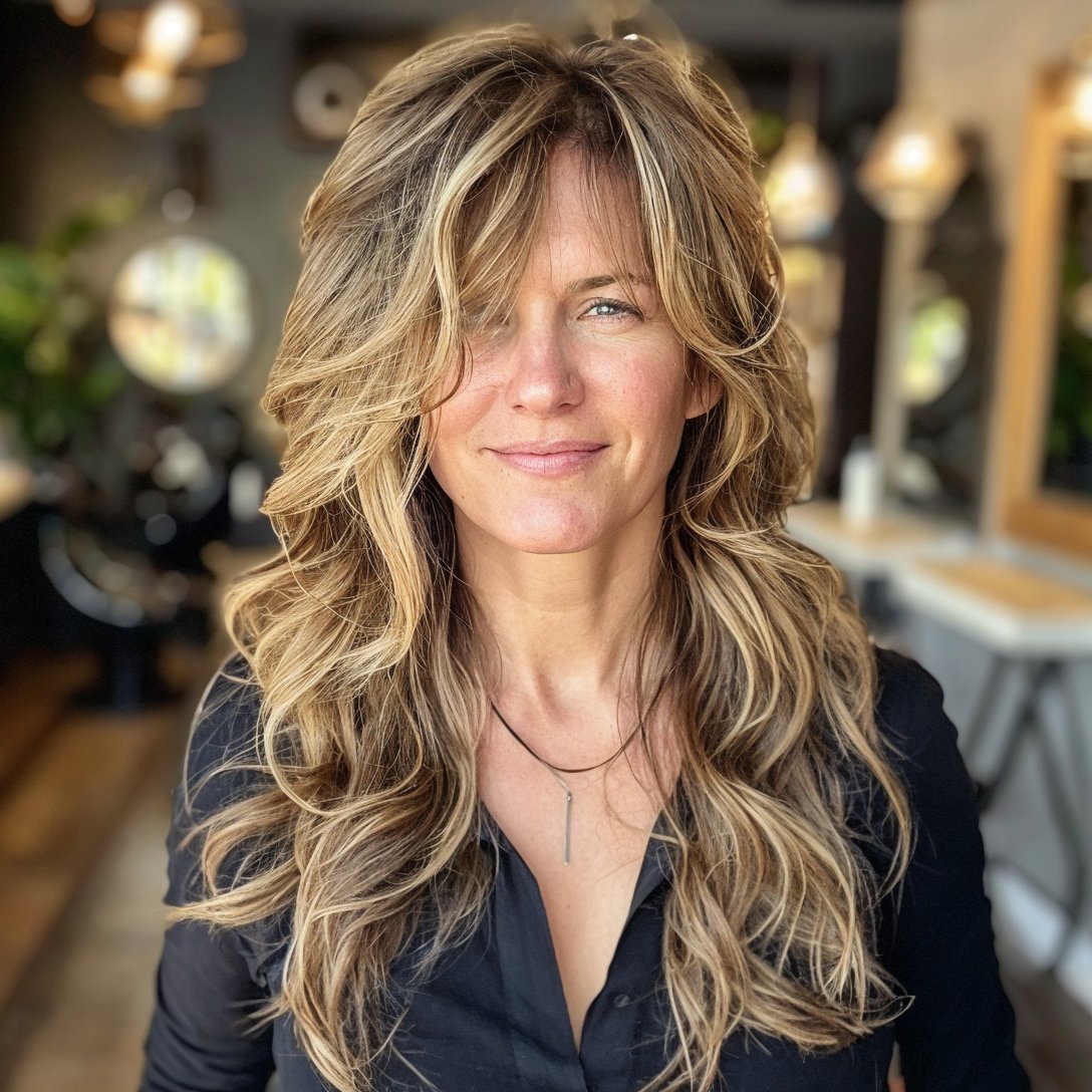 magnific BYZpm2yhuSCimbALLLBU Long Layers with Soft Waves and Side Swept Bangs