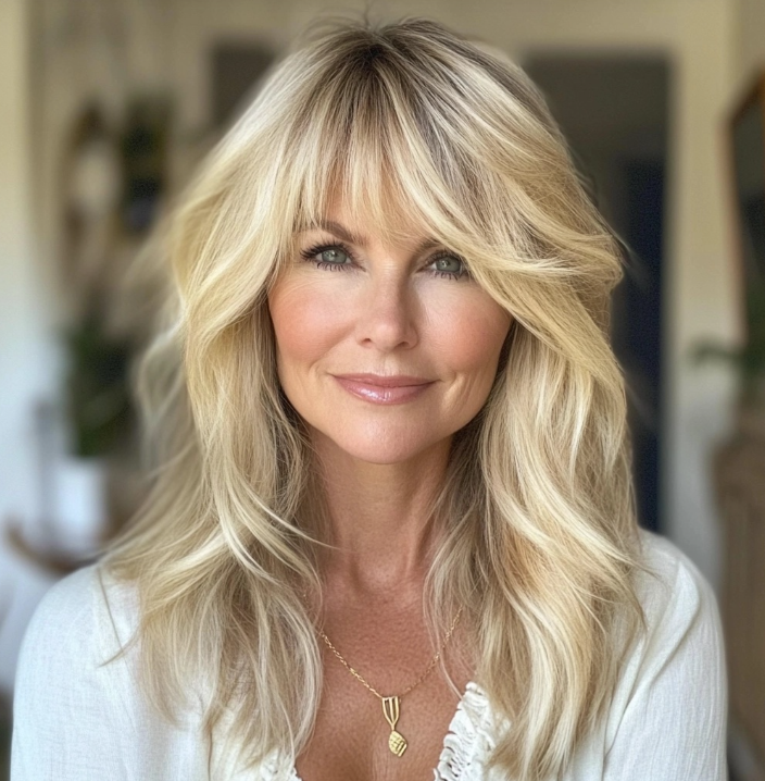 Butter Blonde Side Swept Bangs