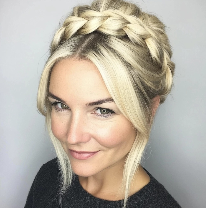 Creamy Blonde Dutch Braid Crown