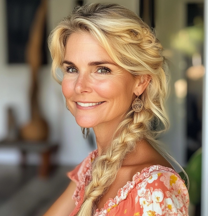 Golden Blonde Side Braid with Volume