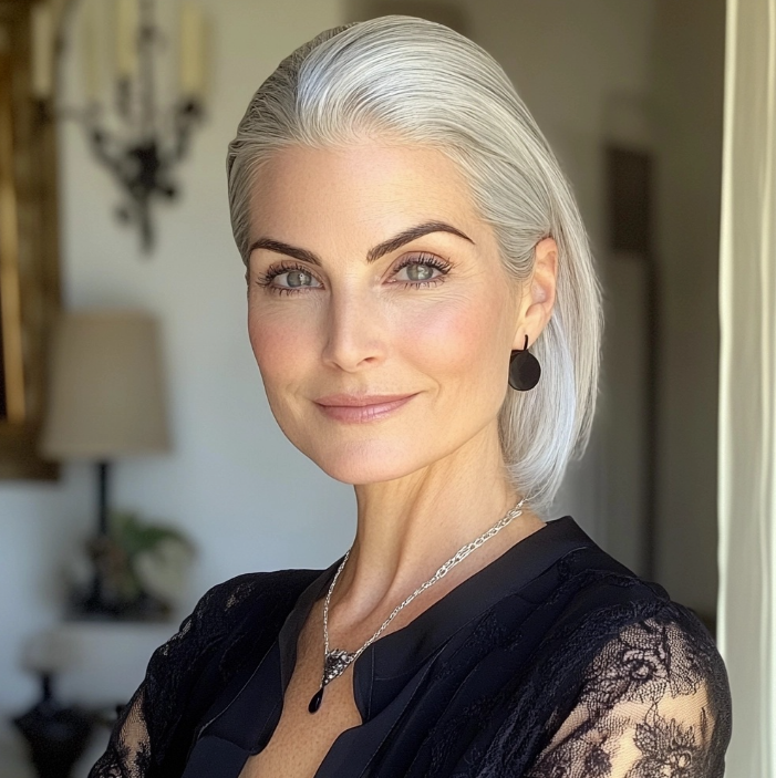 Icy Blonde Wet Look Slicked Back Style
