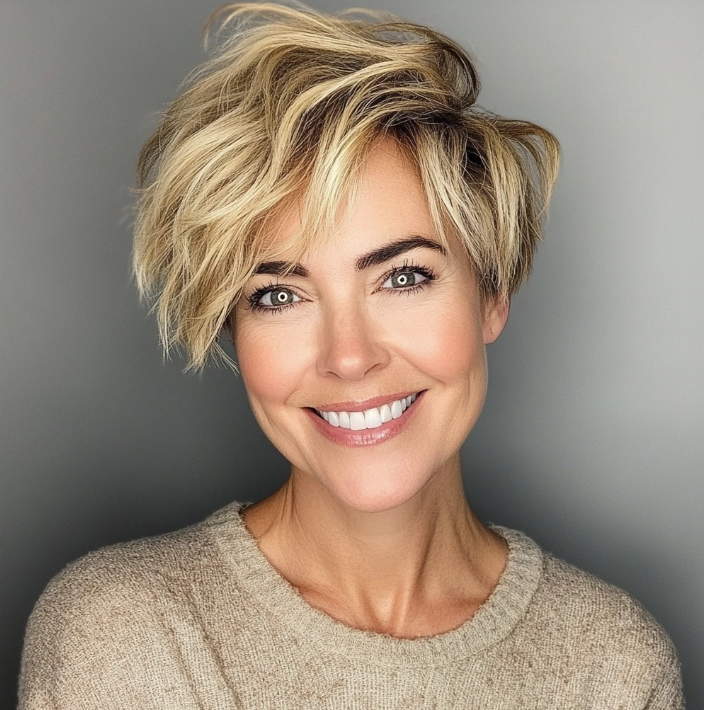 Sandy Blonde Textured Pixie Bob